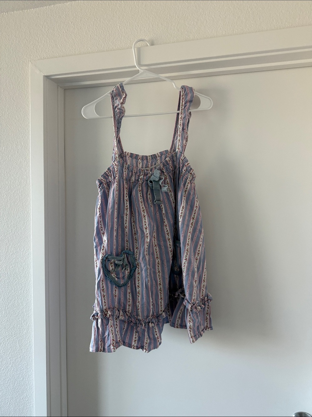 Girls Striped Blue Ruffled Tank Top